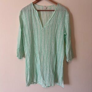 J. Crew Light Green and White Patterned Tunic Medium